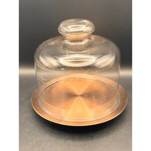Glass Cloche Dome with Copper Tone Metal‎ Base Display Serving 7.5" Diameter